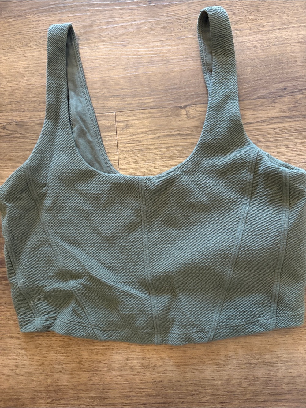 aerie Olive Green Textured Scoop Neck Crop Top